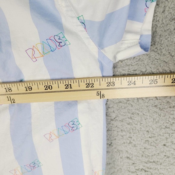 American Eagle Shirt Men's Large White Blue Striped Paradise Colorful Button Up - Picture 9 of 11